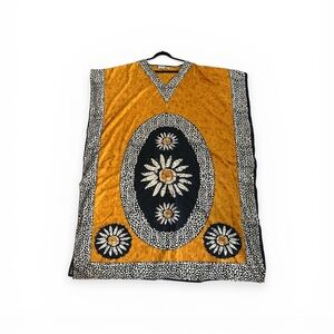 Mustard Yellow Floral Kaftan with Black & White Accents